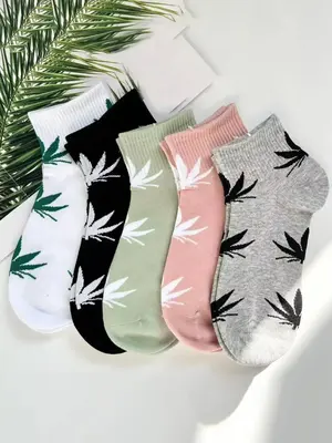Women's Maple Leaf Pattern Ankle Socks, Low Cut Comfy Breathable Mixed Color Crew Sock, Non Slip Knit Socks, Summer Outfits 2...