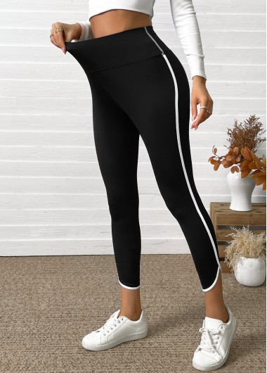 Modlily Black High Waisted Capri Elastic Waist Leggings - L