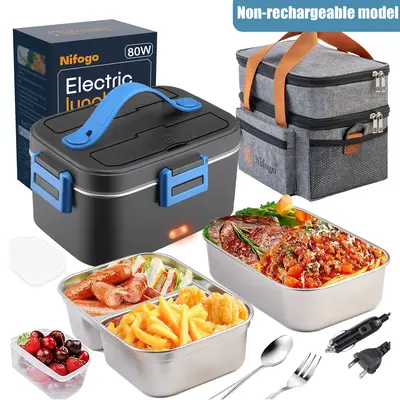 Nifogo Electric Lunch Box Food Heater 80W Portable Heated Lunch Box for Adults Food Warmer Lunch Box 110V/24V/12V for Office ...