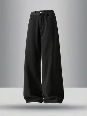 Men's Solid Wide Leg Jeans, Loose Casual Comfy Minimalist Denim Trousers for Daily Wear, Woven Bottoms for All Seasons