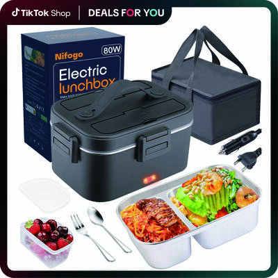 Electric Lunch Box Food Heater 80W，12V/24V/110v Self Heating LunchboxFor Work/Car/Truck with insulated Bag，1.5/1.8L,deals...