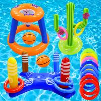 Inflatable Pool Float, Pool Basketball Hoop & Inflatable Cactus Ring Toss & Inflatable Basketball Stand, Swimming Pool Access...