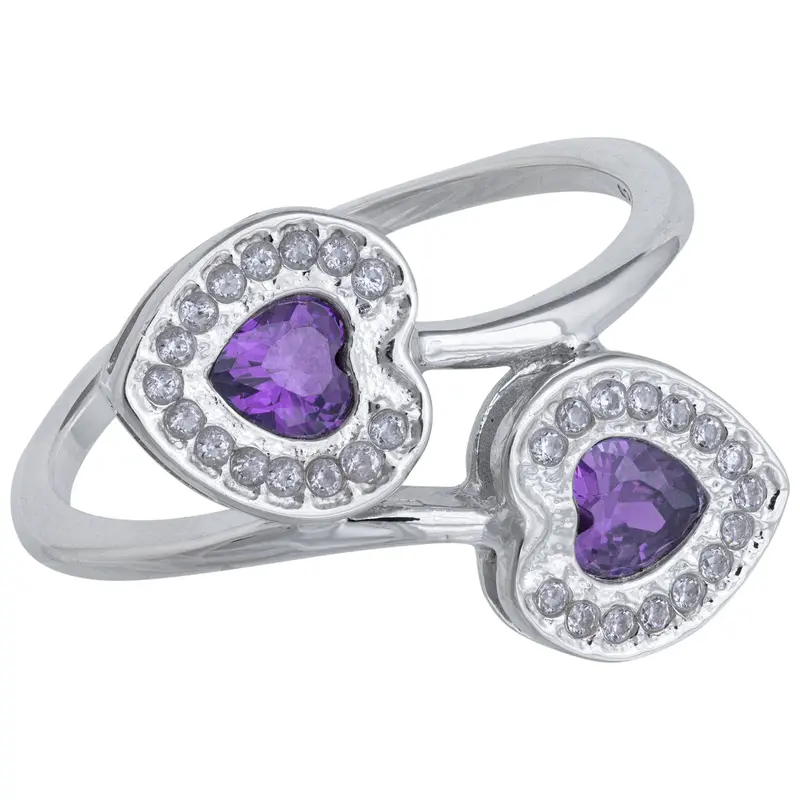 Two Hearts Sterling & Crystal Ring - 9