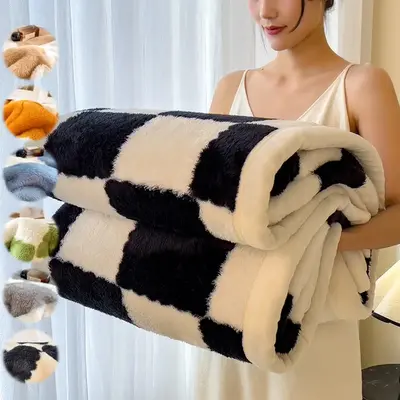 Plaid Pattern Blanket, 1/2 Counts 350GSM Soft Comfortable Warm Throw, Air-conditioned Room Warm Nap Blanket for Home Office ...
