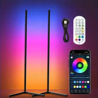 LED Wall Corner Light,USB Powered RGB+IC Music Sync DIY Mode,Timing Function Color Changing Floor Lamp for Living Room, Bedro...