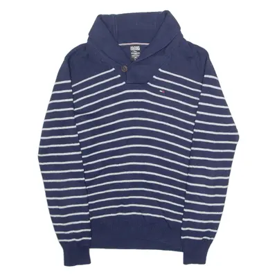 TOMMY HILFIGER Mens Patterned Jumper Blue Striped Roll Neck Tight Knit S