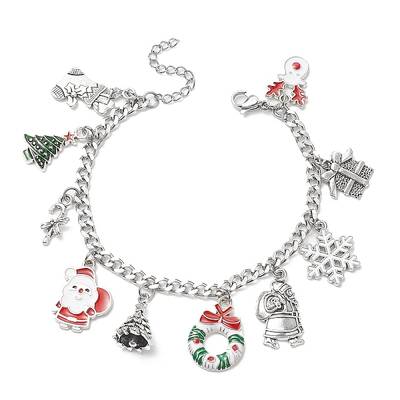 Christmas Tree & Deer & Wreath & Santa Claus Alloy Enamel Charm Bracelet