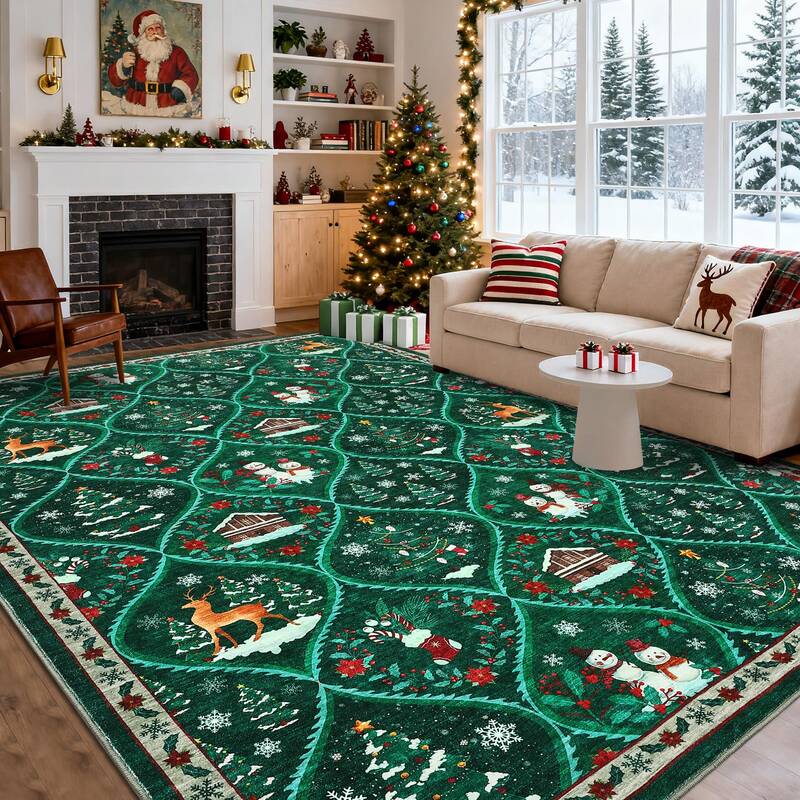 Garvee Christmas Area Rug 8x10 Non-Slip Washable Low Pile Polyester Soft Durable Holiday Living Room Bedroom