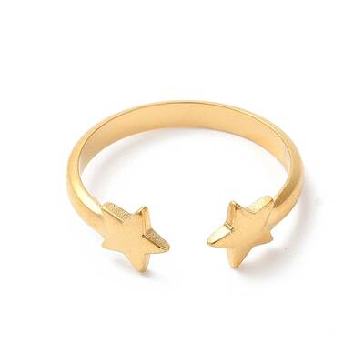 Ion Plating(IP) 304 Stainless Steel Double Star Open Cuff Ring for Women
