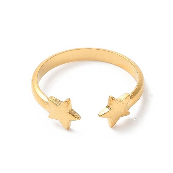 Ion Plating(IP) 304 Stainless Steel Double Star Open Cuff Ring for Women