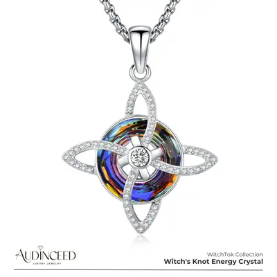 Audinceed Witch's Knot Crystal Necklace, S925 Sterling Silver Cosas Nudo De Bruja Plata 925 Pagan Wiccan Witch Witches Knot S...