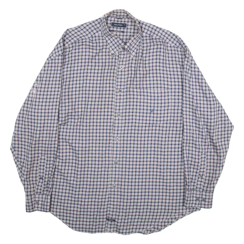 NAUTICA Traveler Twill Mens Shirt Blue Check Long Sleeve XL