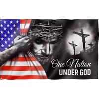 One Nation Under God Flag - Flagwix, Christian Patriotic American Flag With Jesus And Cross, Double Sided Canvas Banner For O...