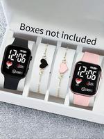 Fashion Pink Digital Watch & Heart Charm Bracelet Set, Casual Watch Set for Women & Men, Trendy All-match & Exquisite Watch S...