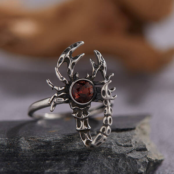 925 Sterling Silver with Natural Garnet Finger Rings