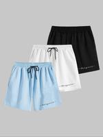 Menswear Letter Print Drawstring Waist Pajama Shorts, Regular Fit Casual Comfy Pocket Sleep Shorts, Mens Shorts, Shorts for M...