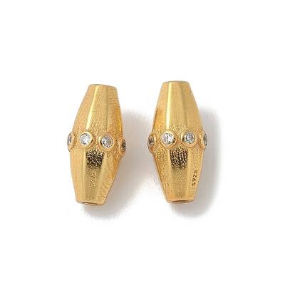 Matte Gold Color 925 Sterling Silver Pave Cubic Zirconia Beads