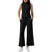 Women's Summer 2 Piece Outfits Mock Neck Sleeveless Tank Top Cropped Wide Leg Pants Lounge Sets 2024 Fashion Tracksuit Womens...