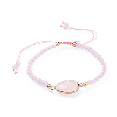 Adjustable Natural Rose Quartz Braided Bead Bracelets