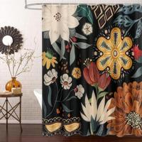 Flower Pattern Waterproof Bath Curtain, Polyester Bohemian Style Bathroom Decorative Shower Curtain, Bathroom Accessory, Room...