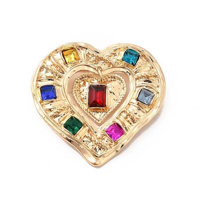 Colorful Rhinestone Double Heart Lapel Pin