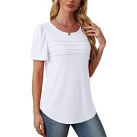 WIHOLL Womens T Shirts Short Sleeve Tops Dressy Casual Blouses Spring Summer Outfits Flowy Pleated Front Scooped Neck