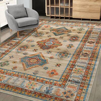 Garvee Large Living Room Rug 9x12 Washable Rug Vintage Rug Non-Slip Indoor Floor Carpet Stain Resistant Boho Accent Rug Trand...