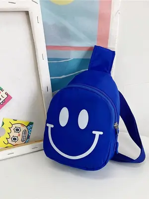 Women's Casual Plain Nylon Zipper Fanny Pack, Smile Face Pattern Chest Bag for Daily Use, Spring Trendy Colorful Sling Bum Ba...