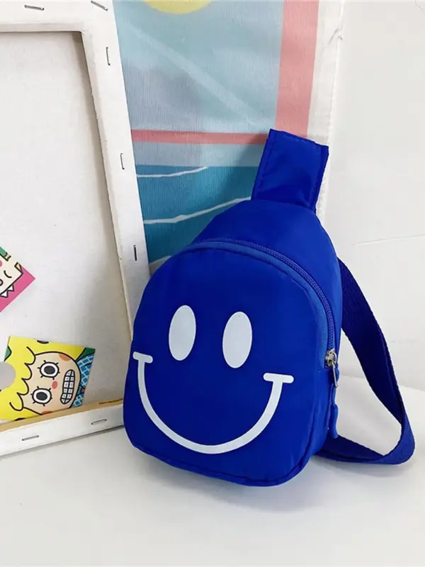 Women's Casual Plain Nylon Zipper Fanny Pack, Smile Face Pattern Chest Bag for Daily Use, Spring Trendy Colorful Sling Bum Ba...