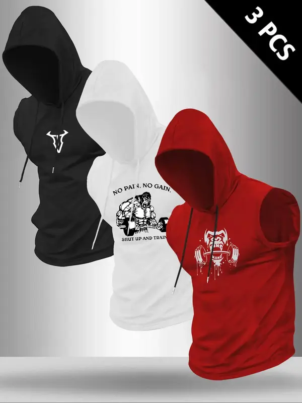 Men's Gym Workout Hooded Tank Top, Regular Fit Casual Sleeveless Top for Summer, Men's Top for Outdoor Workout, Sleeveless Wo...