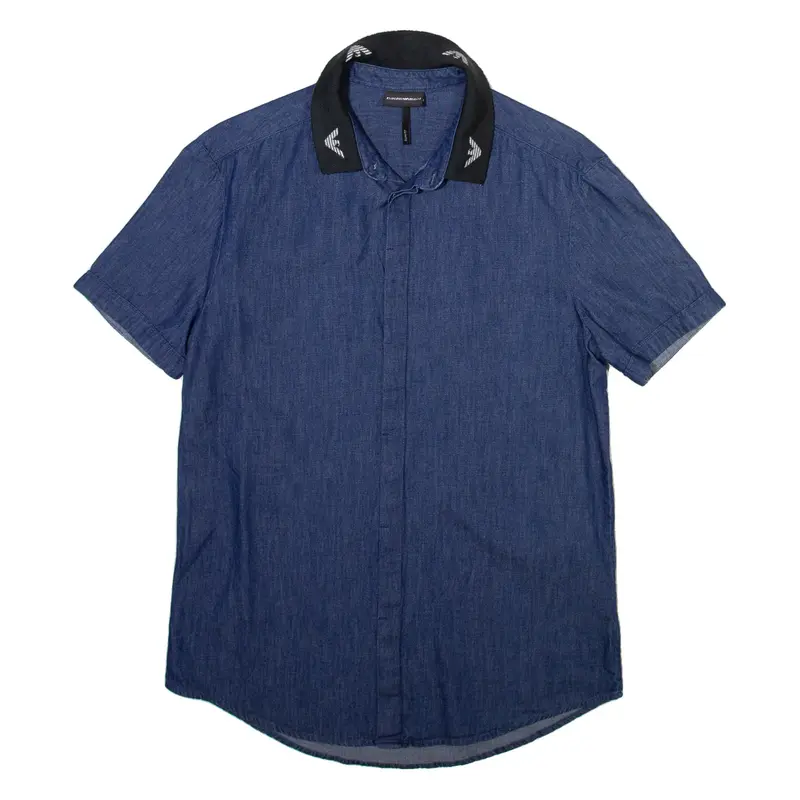 EMPORIO ARMANI Mens Plain Shirt Blue M