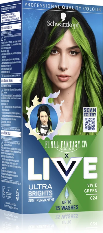 Schwarzkopf LIVE Ultra Brights or Pastel semi-permanent hair dye color 024 Vivid Green