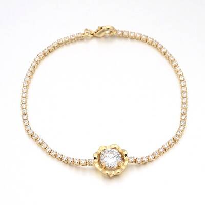 Golden Plated Brass Cubic Zirconia Cup Chain Bracelets