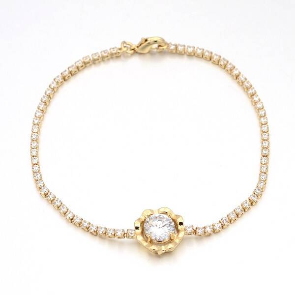 Golden Plated Brass Cubic Zirconia Cup Chain Bracelets