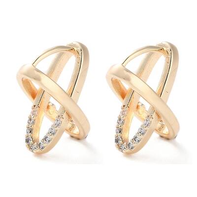 Brass Micro Pave Clear Cubic Zirconia Hoop Earrings