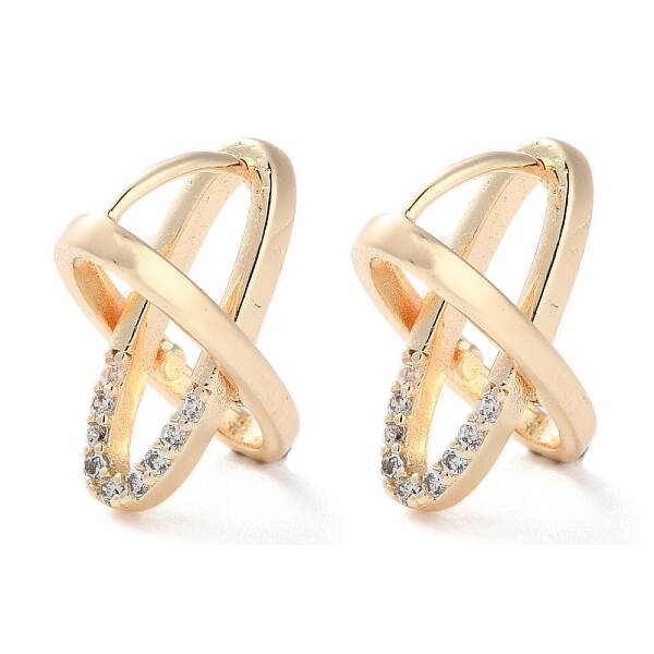 Brass Micro Pave Clear Cubic Zirconia Hoop Earrings