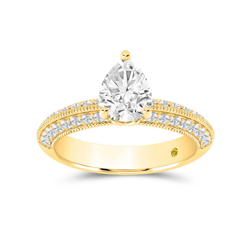 Aether Vintage Inspired Lotus Basket Pear Shape Lab Diamond Engagement Ring | 18K Yellow Gold 4 1/4 CT. TW.