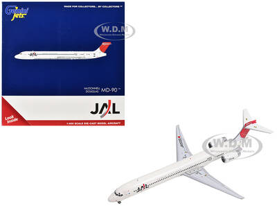 McDonnell Douglas MD-90 Commercial Aircraft Japan Airines (JA002D) White with Red Tail 1/400 Diecast Model Airplane by Gemi...