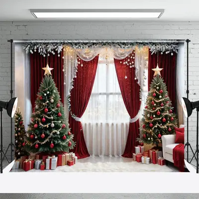 Curtain Christmas Tree Window Photography Backdrop - Aperturee