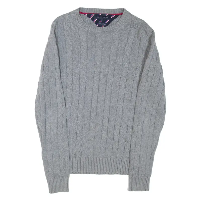 TOMMY HILFIGER Mens Jumper Grey Cable Knit S