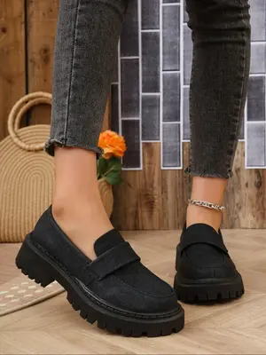 Women's Fashionable Solid Color Slip on Loafers, Casual Comfortable Thick Sole Shoes for Daily Wear, Lightweight Non-slip Sho...