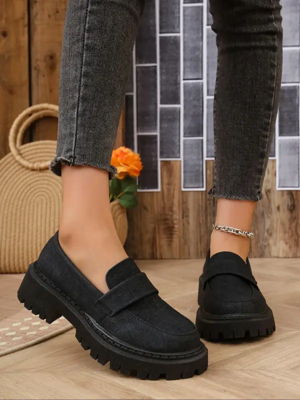 Women's Fashionable Solid Color Slip on Loafers, Casual Comfortable Thick Sole Shoes for Daily Wear, Lightweight Non-slip Sho...