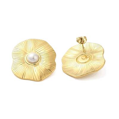 304 Stainless Steel Shell Pearl Flower Stud Earrings for Women