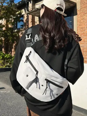 Women's Casual Plain Fanny Pack, Lightweight Large Capacity Zipper Chest Bag for Work & School, Casual Trendy Versatile High-...