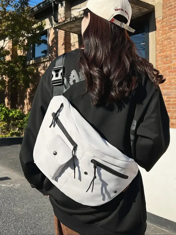 Women's Casual Plain Fanny Pack, Lightweight Large Capacity Zipper Chest Bag for Work & School, Casual Trendy Versatile High-...