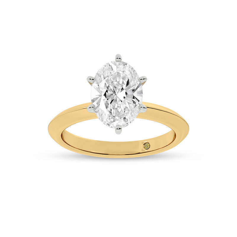 Prism Knife Edged Six Prong Oval Lab Grown Solitaire Diamond Ring | 18K Yellow Gold 4 CT. TW.
