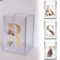 Clear Acrylic Pen Holder, 1 Box Flower & Letter Pattern Square Pen Stationery Makeup Brush Holder, Desktop Pencil Cup, Statio...