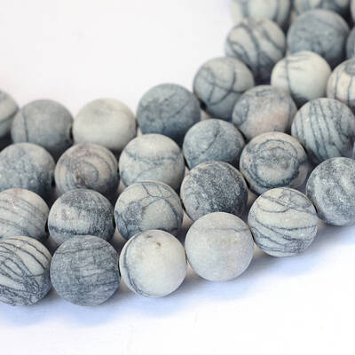 Frosted Natural Black Silk Stone/Netstone Round Bead Strands