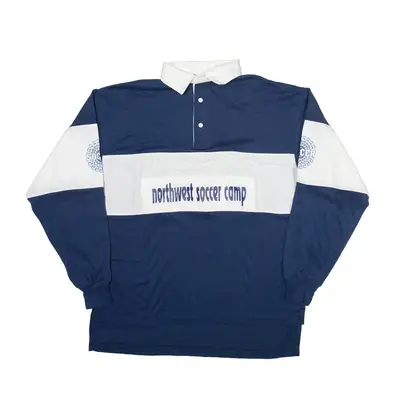 KING LOUIE CREATIONS Northwest Soccer Club USA Polo Shirt Blue Striped Long Sleeve Mens L