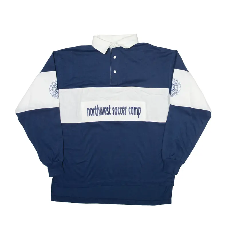 KING LOUIE CREATIONS Northwest Soccer Club USA Polo Shirt Blue Striped Long Sleeve Mens L